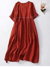 abordables Vestidos-Mujer Vestido Midi Vestidos con tacto de lino Vestido de cambio Vestido de verano Casual Diario Holgado Plano Manga Corta Cuello Barco Blanco Rojo Verano Primavera