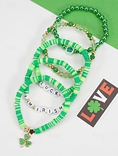 ieftine Accesorii-Set de brățări cu mărgele pentru femei de Ziua Sfântului Patrick, brățări cu pandantive din rășină și aliaj, bijuterii cu litere irlandeze cu trifoi în mai multe stiluri, perfecte pentru parade de sărbători, petreceri și ținute festive