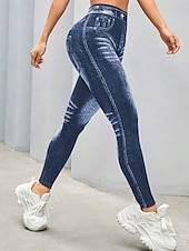 cheap Graphic Leggings-Women's Jeans Leggings Jeggings Vacation Streetwear Casual Full Length Medium Waist Plain Pocket Elastic Waist Comfy High Elasticity Daily Home Outdoor Dark navy Spring Fall Loose Fit