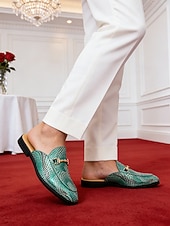 abordables Loafers-Men's Faux Leather Green Textured Slip-On Loafers, Elegant and Bold Wedding Shoes for Special Occasions