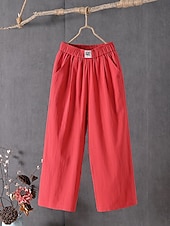  Dámské Bavlněné plátěné kalhoty Kalhoty Kalhoty pro volný čas Rovné prázdniny Módní Šik ven Po kotníky Vysoký pas Bez vzoru Kapsy Elastický pas Prodyšnost Pohodlné Neelastické Denní Dovolená ulice