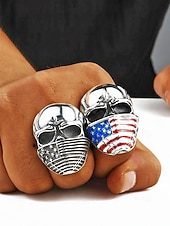  250. Jahrestag der Vereinigten Staaten Männer Edelstahl Totenkopf Ring amerikanisches Flaggen Design mehrfarbig ideal für den Unabhängigkeitstag lässige Alltagskleidung
