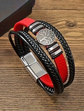 billiga Herrsmycken-Herrarmband i flerskiktat konstläder med vikingatrender – flätat konstläderarmband i flera färger, bohemisk punkstil för strandsemester, vardagskläder och present till honom