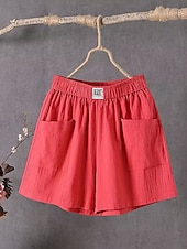 levne Luxusní kalhoty-Dámské Bavlněné plátěné šortky Kalhoty chinos Kraťasy Letní šortky prázdniny Módní Šik ven Krátký Vysoký pas Bez vzoru Kapsy Elastický pas Prodyšnost Pohodlné Neelastické Denní Dovolená ulice Čern