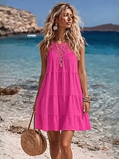 economico Vestiti-Per donna Mini Abito Abiti effetto lino Vestito Estivo Abito a trapezio Abito Estivo Vacanza Casual Quotidiano Spiaggia Vestibilità comoda Semplice Senza Maniche All'americana Blu blu navy Nero Bianco