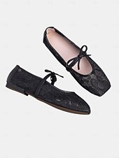 cheap Bridesmaid-Women's Blush Pink Lace Ballet Flats, Bow-Tie Comfortable Dress Shoes, Elegant Bridesmaid Flats for Garden Weddings