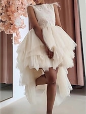 abordables Flower Girl Dresses-Princess Short Mini Flower Girl Dress First Communion Girls Cute Prom Dress Satin with Beading Elegant Fit 3-16 Years