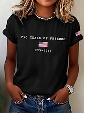  アメリカ独立記念日 女性用 Tシャツ プリント グラフィック アメリカ独立記念日 ヴィンテージ スタイリッシュ クラシック 半袖 クルーネック Ｖネック レギュラートップス 日常 ブルー ブラック ホワイト ルビーレッド グレー 夏 春