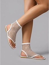 cheap Women-Women's Black Mesh Rhinestone Flat Sandals - Sparkly Fishnet Thong Sandals for Coachella, Music Festivals &amp; Summer Beach Vacations
