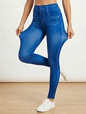 preiswerte Leggings-damen mode strumpfhose leggings knöchellang hose lässig wochenende dehnbar einfarbig bauchkontrolle po-lift hohe taille skinny blau 2xl