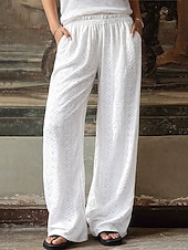 preiswerte weites Bein und hohe Taille-Damen Weites Bein Chinos Urlaub Mode Streetwear Volle Länge Hohe Taille Einfach Tasche Elastischer Bund Bequem Komfort Weich Dehnbar Outdoor Straße Weiß Sommer Frühling Herbst Lässiger Schnitt