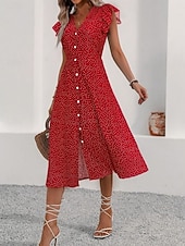 economico Abiti floreali-Per donna Abito Midi Abito a trapezio Vacanza Casual All'aperto Uscire Vestibilità aderente Floreale Grafico Manica Corta Scollo a V Nero Rosso Verde Estate Primavera