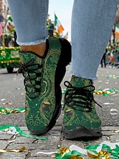 billiga Kvinno skor-Gröna keltiska sneakers med snörning för damer, St. Patrick's Day - Lätta, vadderade promenadskor för irländska festivaler, parader, fester och resor &amp;vardagskläder