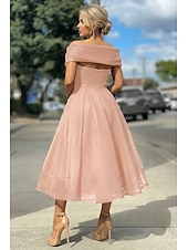 economico Abiti da cocktail-Linea ad A Lunghezza Tè Abiti da Cocktail Abiti da festa Vintage Anni 1950 Senza Maniche Senza Spalle Ospite di nozze Tulle con Pieghe