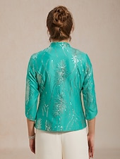  Naisten Pusero Mekkoiset topit Ilta Topit Paljetti Sulka Tyylikäs 3/4 hiha Pystykaulus Tavalliset topit Iltajuhlat Muodolliset vaatteet Cocktail-asu Telkkä Kevät Syksy Talvi