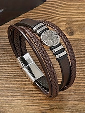 billiga Herrsmycken-Herrarmband i flerskiktat konstläder med vikingatrender – flätat konstläderarmband i flera färger, bohemisk punkstil för strandsemester, vardagskläder och present till honom