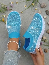 economico Sneakers da donna-scarpe da ginnastica slip-on da donna con strass rosa - tomaia in Flyknit traspirante, leggere &amp;scarpe sportive casual scintillanti per camminare, fare jogging, viaggiare, indossare ogni giorno
