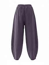 cheap Premium Linen Collection-Women's Linen Bloomers Trousers Mid Waist Full Length Drawstring Pocket Vacation Blue Violet Green Summer Fall