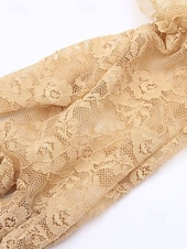 baratos Casamento ACC-Luvas femininas de poliéster com renda, design floral elegante e transparente, macias e leves, estilo clássico vintage em diversas cores, ideais para noivas, casamentos, festas noturnas, formaturas e eventos formais.