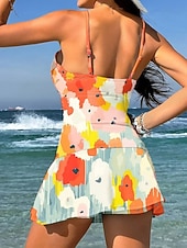 economico Tankini-Per donna Costumi da bagno Intero Gonna Costume da bagno Elegante Vacanza Grafico Geometrico Scollo a V Senza Maniche Costumi da bagno