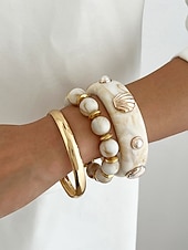 abordables Accesorios de vacaciones-Conjunto de pulsera de aleación acrílica para mujer, brazalete de moda multicolor y joyería apilable con cuentas, accesorios de muñeca estilo bohemio informal para vacaciones, viajes a la playa, uso diario y ocasiones de ocio.