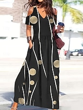 cheap Casual Floral Dresses-Women's Maxi Dress Beach Dress Casual Dress Floral Dress Elegant Fashion Modern Outdoor Vacation Going out Regular Fit Floral Short Sleeve V Neck Black Yellow Dark Blue Summer Spring