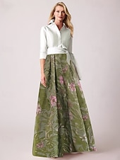 cheap Floor Length-A-Line Floor Length Shirt Dress Wedding Guest Dress Formal Dresses Mother of the Bride Dress Long Sleeve Shirt Collar Elegant Vintage Wedding Formal Nylon with Floral Print Bow(s) Slit