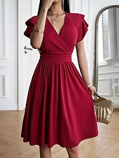 voordelige Witte jurk-Dames Halflange jurk A lijn jurk Zomerjurk Casual Dagelijks Normale pasvorm Effen Korte mouw V-hals blauw Zwart Wijn Groen Zomer Lente