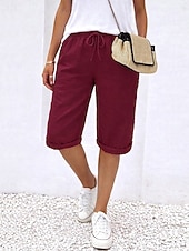 voordelige Bodems-Dames Katoenen linnen shorts Capri broeken Vrijetijdsbroek Zomer korte broeken Vakantie Basic Knielengte Medium Taille Effen Comfortabel Inelastisch Donker Grijs Zwart Wit Oranje Zomer Lente