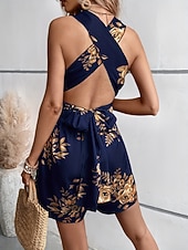cheap Floral Dress-Women's Mini Dress A Line Dress Halter Dress Vacation Casual Outdoor Going out Regular Fit Floral Sleeveless V Neck Black Wine Navy Blue Dark Green Summer Spring