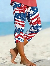  Uavhengighetsdagen Patriotisk Kvinne Capri Bukser Leggings Ferie Vintage Motebukser Kalfslengde Høy Midje Bukser Grafisk Flagg Trykking Komfort Myk Pustende Elastisk Uformell Daglig Kontor Vannmelon