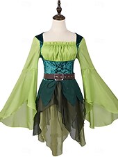 levne oblečení-Středověké Renesanční Šaty Fancy kostým Elf Víla Elfí Maškarní kostým Dámské Fantazie předvečer Všech svatých Karneval Výkon LARP Ren Faire Dospělé Šaty Pásek