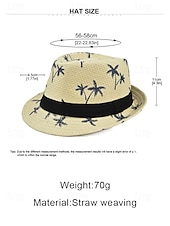 abordables Accesorios de vacaciones-Sombrero fedora de paja para hombre con estampado de palmeras, ligero y transpirable, tejido para verano, disponible en varios colores, estilo informal de resort para vacaciones en la playa en primavera y uso diario.
