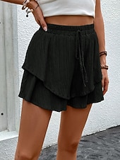 baratos Shorts esportivos-Mulheres chinês Calção Férias Moda Roupa de rua Curto Cintura Alta Tecido Frufru Multi Camadas Cintura elástica Confortável Conforto Macio Com Stretch Ao ar livre Rua Azul marinho Preto Branco Vinho