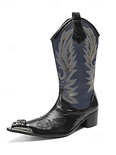 voordelige Heren-Echte leren cowboylaarzen voor heren met een opvallend bloemenpatroon, stijlvolle westernlaarzen voor een muziekfestival.