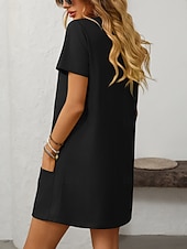 cheap Plain Dress-Women's Mini Dress Casual Dress Elegant Fashion Modern Outdoor Vacation Going out Regular Fit Plain Short Sleeve Square Neck Black Green Rose Red Light Blue Summer Spring