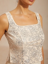 tanie Zestawy sukienkowe-Zestawy sukienek damskich, marynarka, wygodna, haftowana, z cekinami, elegancka, kwiatowa, formalna, zapinana z przodu na guziki, regularny okrągły dekolt, regularny krój, rękawy 3/4, odzież