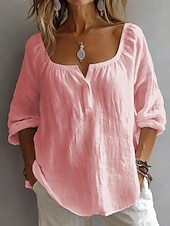ieftine Cămăși-Pentru femei Cămașă Bluză In din bumbac artificial Zdrobit Culoare solidă Zilnic Stilat Casual Manșon Lung Pătrat Topuri obișnuite Zilnic Albastru piscină Galben Roz Îmbujorat Albastru celest Var