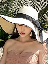 billige Halmhatt-Dame Hatt Solhatt Solbeskyttelse Strand Gate Helg Skjøte Strikket Ren farge