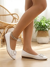baratos Sapatilhas de mulher-Sapatilhas pretas de bico fino para mulheres com fivela de coração de strass – sapatos confortáveis com laço, ideais para o trabalho, deslocamentos e uso diário.