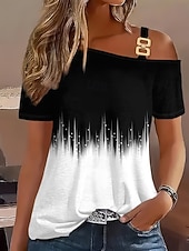 billige Blomstrete bluser-Dame T skjorte T-skjorte Trykt mønster Asymmetrisk Blomstret Grafisk Geometrisk Årgang Stilfull Klassisk Kortermet Båthals Asymmetrisk hals Vanlige topper Daglig Ut på byen Helg Svart Gul Sommer Vår