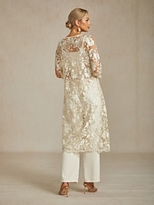 economico Top in Pizzo-Per donna Giacca Traspirante Pizzo Ricamo Elegante Floreale Quotidiano Anniversario Ospite di nozze Bottone frontale Lungo Girocollo Vestibilità regolare Manica Lunga Capispalla Champagne Estate