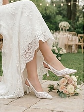 Χαμηλού Κόστους Νύφη-Γυναικεία Γάμος στον κήπο Γάμου Κοντόχοντρο Τακούνι Τακούνι Στιλέτο Μυτερή Μύτη Κομψό Δαντέλα Μοκασίνια Λευκό