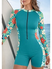 levne Rash guardy One Piece-Dámské Ochrana proti vyrážce Plavky Atletické plavky Květinový Zapni Vyjímatelné vycpávky Přední zip UV ochrana proti slunci UPF50+ Ultra lehký (UL) Dlouhý rukáv Plavky Ochrana proti vyrážce