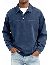 preiswerte Klassisches Poloshirt für Herren-Herren Jeanshemd Baumwoll-Poloshirt Lässig Urlaub Klassisch Langarm Mode Basic Einfarbig Einfach Vintage-Stil Gewaschen Frühling Winter Frühling &amp; Herbst Normale Passform Schwarz Hellgrün Rosa