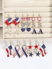 economico Accessori-Orecchini pendenti patriottici in lega per donne per il 250° anniversario degli Stati Uniti stili multipli della bandiera USA e cuori gioielli dichiarativi rossi bianchi e blu per feste e festival