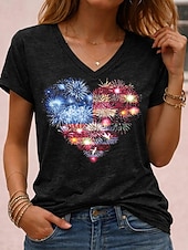  Amerykański Dzień Niepodległości Damskie Podkoszulek Nadruk Graficzny Flaga Zabytkowe Elegancki Klasyczny Krótki rękaw W serek Zwykłe topy Codzienny Niebieski Czarny Biały Czerwony Lato Wiosna