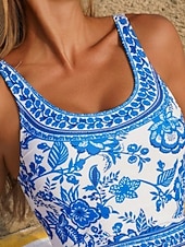 baratos Fatos de Banho 1 Peça-Mulheres Roupa de Banho Uma pedaço Monoquíni roupa de banho Compressão abdominal Cintura Alta Delgado Frente Única Férias Roupa de Praia Floral Decote U Sem Manga Fatos de banho