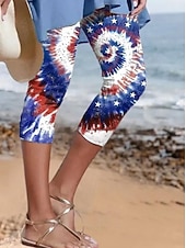 Недорогие День независимости Штаны-День независимости Патриотические Женские Капри Леггинсы Праздничные Гавайские Стильные Капри Средняя Талия Платья Графика Национальный Флаг Вышитый Карман Принт Удобные Эластичные На Открытом
