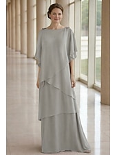 economico Lunghezza del pavimento-Linea ad A Lunghezza al pavimento Abito da invitata a nozze Abito Formale Abito a Strati Abito da cerimonia per signora Mezza Manica Scollo a Barca Elegante Formale Ospite di nozze Chiffon con Volant